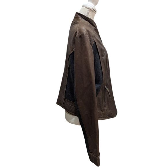 Via Spiga Womens 100% Leather Asymmetrical Moto Jacket Zip Up Dark Brown Size XL - Picture 5 of 13